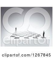 3d Chess Board With Men In Opposite Corners
