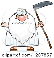 Poster, Art Print Of Mad Father Time Senior Man Holding A Scythe