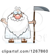 Poster, Art Print Of Friendly Waving Father Time Senior Man Holding A Scythe