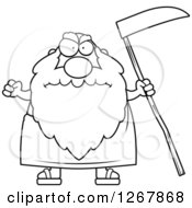 Black And White Mad Father Time Senior Man Holding A Scythe