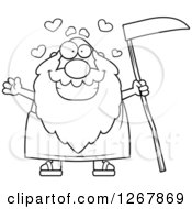 Clipart Of A Black And White Loving Father Time Senior Man Holding A Scythe Royalty Free Vector Illustration by Cory Thoman