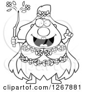 Clipart Of A Black And White Smart Chubby Mother Nature Or Hippie Woman With An Idea Royalty Free Vector Illustration