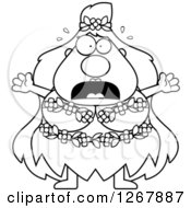 Clipart Of A Black And White Scared Screaming Chubby Mother Nature Or Hippie Woman Royalty Free Vector Illustration