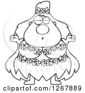 Poster, Art Print Of Black And White Careless Shrugging Chubby Mother Nature Or Hippie Woman