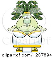 Clipart Of A Depressed Chubby Gorgon Medusa Woman With Snake Hair Royalty Free Vector Illustration