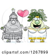 Poster, Art Print Of Chubby Gorgon Medusa Woman Holding Hands With A Stone Knight