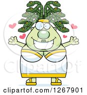Clipart Of A Loving Chubby Gorgon Medusa Woman With Snake Hair Royalty Free Vector Illustration