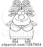 Poster, Art Print Of Black And White Happy Chubby Gorgon Medusa Woman With Snake Hair
