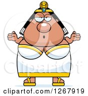 Clipart Of A Careless Shrugging Chubby Cleopatra Egyptian Pharaoh Woman Royalty Free Vector Illustration