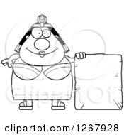 Black And White Happy Chubby Cleopatra Egyptian Pharaoh Woman With A Stone Sign
