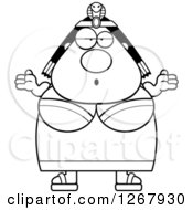 Clipart Of A Black And White Careless Shrugging Chubby Cleopatra Egyptian Pharaoh Woman Royalty Free Vector Illustration by Cory Thoman