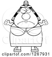 Clipart Of A Black And White Angry Chubby Cleopatra Egyptian Pharaoh Woman With Balled Fists Royalty Free Vector Illustration by Cory Thoman