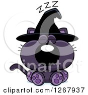 Clipart Of A Napping Purple Halloween Witch Cat Royalty Free Vector Illustration