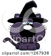 Clipart Of A Depressed Purple Halloween Witch Cat Royalty Free Vector Illustration