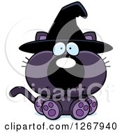Poster, Art Print Of Happy Purple Halloween Witch Cat Sitting