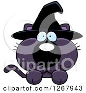 Poster, Art Print Of Happy Purple Halloween Witch Cat Over A Sign