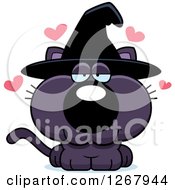 Poster, Art Print Of Loving Purple Halloween Witch Cat With Hearts