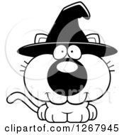Clipart Of A Black And White Happy Halloween Witch Cat Royalty Free Vector Illustration