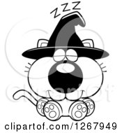 Clipart Of A Black And White Napping Halloween Witch Cat Royalty Free Vector Illustration