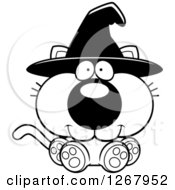 Poster, Art Print Of Black And White Happy Halloween Witch Cat Sitting