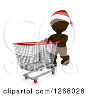 3d Brown Man Christmas Shopping And Pushing An Empty Cart