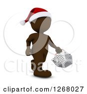 3d Brown Man Christmas Shopping And Carrying A Shopping Basket