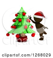 Poster, Art Print Of 3d Brown Man Decorating A Christmas Tree