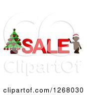 3d Brown Man With Sale Text And A Christmas Tree