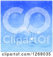 Poster, Art Print Of Blue Christmas Background Of A Glass Bauble In The Snow Over Snowflakes