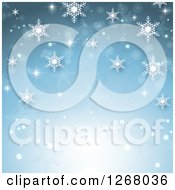 Poster, Art Print Of Blue Christmas Background With Snowflakes And Light