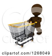 Clipart Of A 3d Brown Man Shopping And Pushing An Empty Cart Royalty Free Illustration