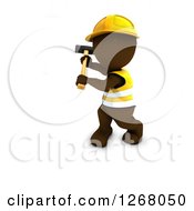 Poster, Art Print Of 3d Brown Man Construction Worker Swinging A Sledgehammer