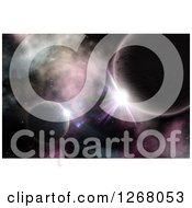 Clipart Of 3d Fictional Nebula With Planets And Rising Suns Royalty Free Illustration