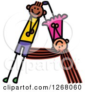 Stick Boy And Girl Forming Capital Letter A