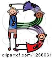 Poster, Art Print Of Stick Boy And Girl Forming Capital Letter B