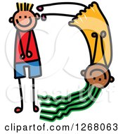 Poster, Art Print Of Stick Boy And Girl Forming Capital Letter D