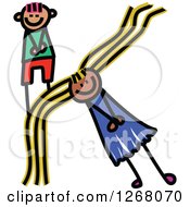Clipart Of A Stick Boy And Girl Forming Capital Letter K Royalty Free Vector Illustration