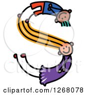 Poster, Art Print Of Stick Boy And Girl Forming Letter S