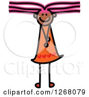 Clipart Of A Stick Girl Forming Capital Letter T Royalty Free Vector Illustration