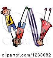 Poster, Art Print Of Stick Boy And Girl Forming Capital Letter W