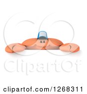Clipart Of A 3d Crab Wearing A Baseball Cap Over A Sign Royalty Free Illustration