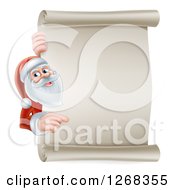 Poster, Art Print Of Santa Clause Pointing Around A Blank Christmas Scroll Sign