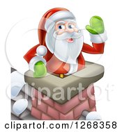 Poster, Art Print Of Santa Clause Waving In A Chimney On Christmas Eve