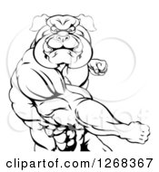 Poster, Art Print Of Black And White Tough Muscular Bulldog Man Punching