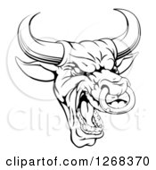 Poster, Art Print Of Black And White Mad Bull Mascot Head