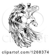 Poster, Art Print Of Black And White Spartan Trojan Warrior Guardian Angel Running With A Sword