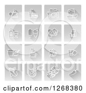 Poster, Art Print Of White Food Icons On Gray Squares