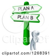 Poster, Art Print Of 3d Silver Man Looking Up At Plan A Or B Crossroad Signs