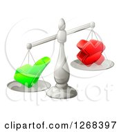 Poster, Art Print Of 3d Silver Scales Balancing A Check Mark And X Cross