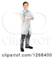 Clipart Of A Full Length Pose Of A Handsome Caucasian Male Doctor With Folded Arms Royalty Free Vector Illustration